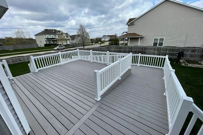 New deck with white railings and a ramp - Hard Decks New deck with white railings and a ramp