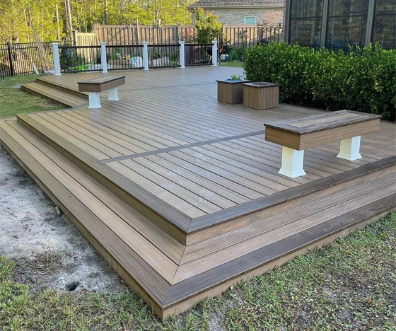 New build composite deck with sitting walls