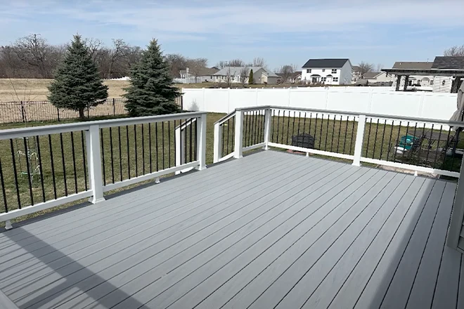 Deutinger's gray deck with white railing in Belvidere IL