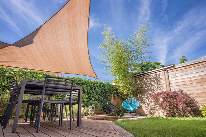 Deck Shade Ideas To Keep Your Outdoor Space In Belvidere, IL, Cool 1 Sun shade sail as one of the deck shade ideas