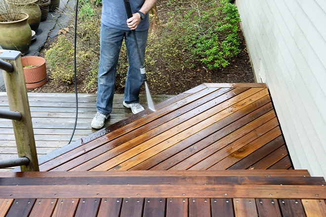Pressure washing a deck