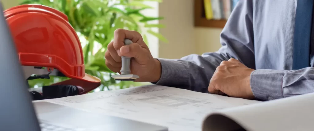 a person reviewing and stamping deck construction permits