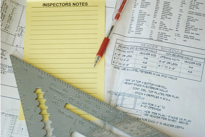 What could be deck building codes and an inspection notepad