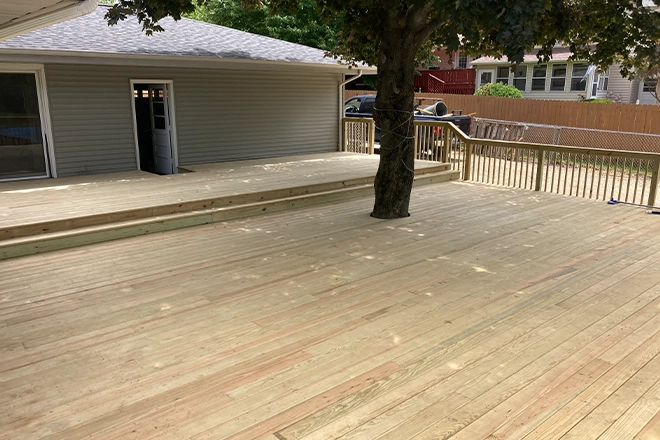 Large deck with tree growing in the middle of it - Hard Decks Large deck with tree growing in the middle of it
