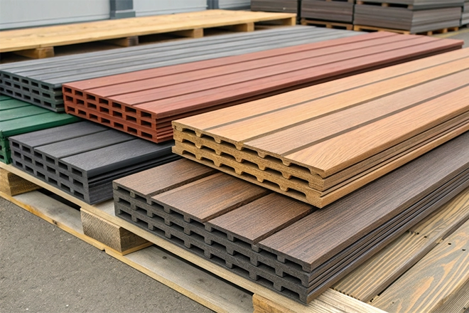 Stack of different composite deck colors
