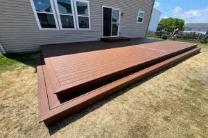 Blog 6 Large and brown floating deck made following the steps on how to build a floating deck