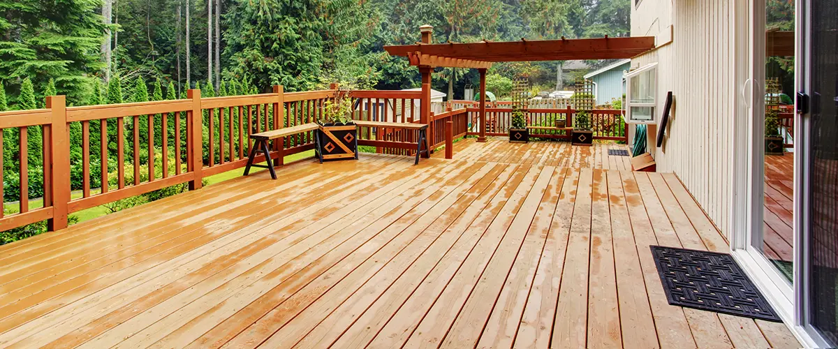Deck Building in Rockford, IL 2 Large backyard deck with pergola and built-in benches